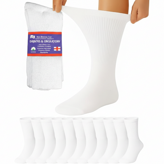 Diabetic Crew Socks Non-Binding Cotton Health Circulatory for Men and Women Multi-Pack 9-15