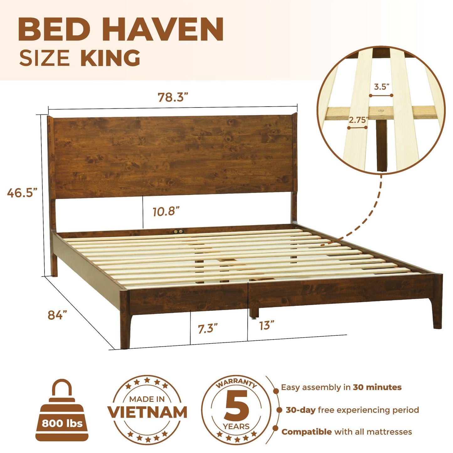 Acacia Haven Deluxe Wood Platform Bed Frame for Ultimate Comfort and Style