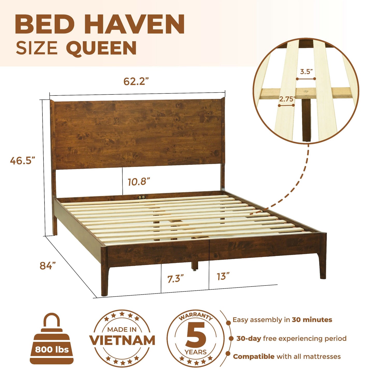 Acacia Haven Deluxe Wood Platform Bed Frame for Ultimate Comfort and Style