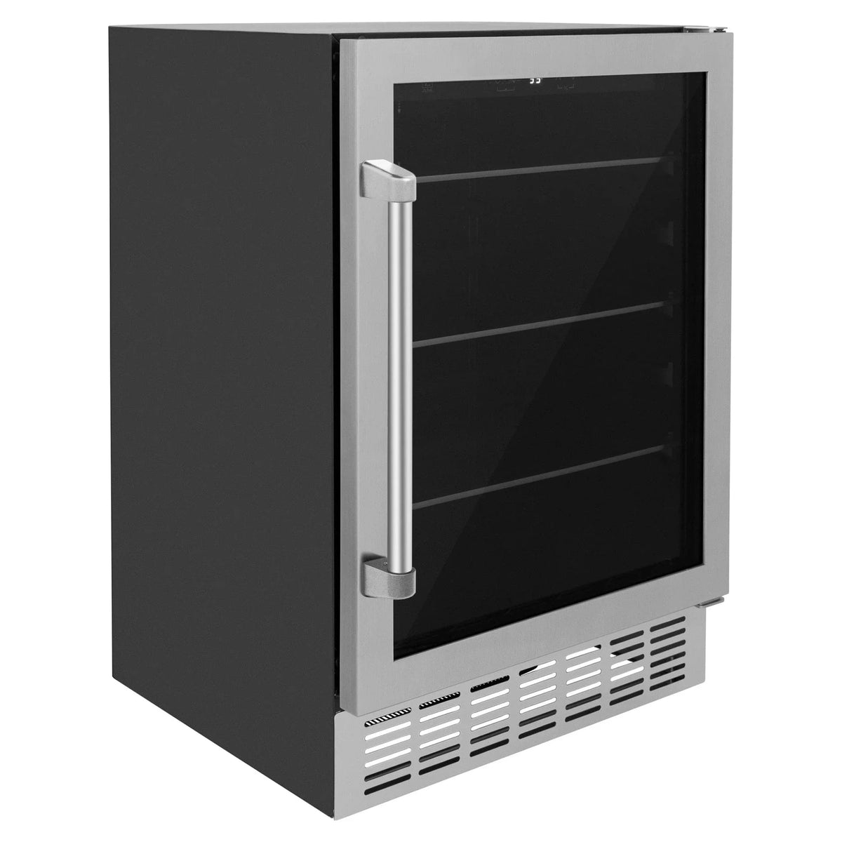ZLINE 24" Autograph 154 Can Beverage Cooler Fridge with Adjustable Shelves in Stainless Steel with Champagne Bronze Accents RBVZ-US-24-CB