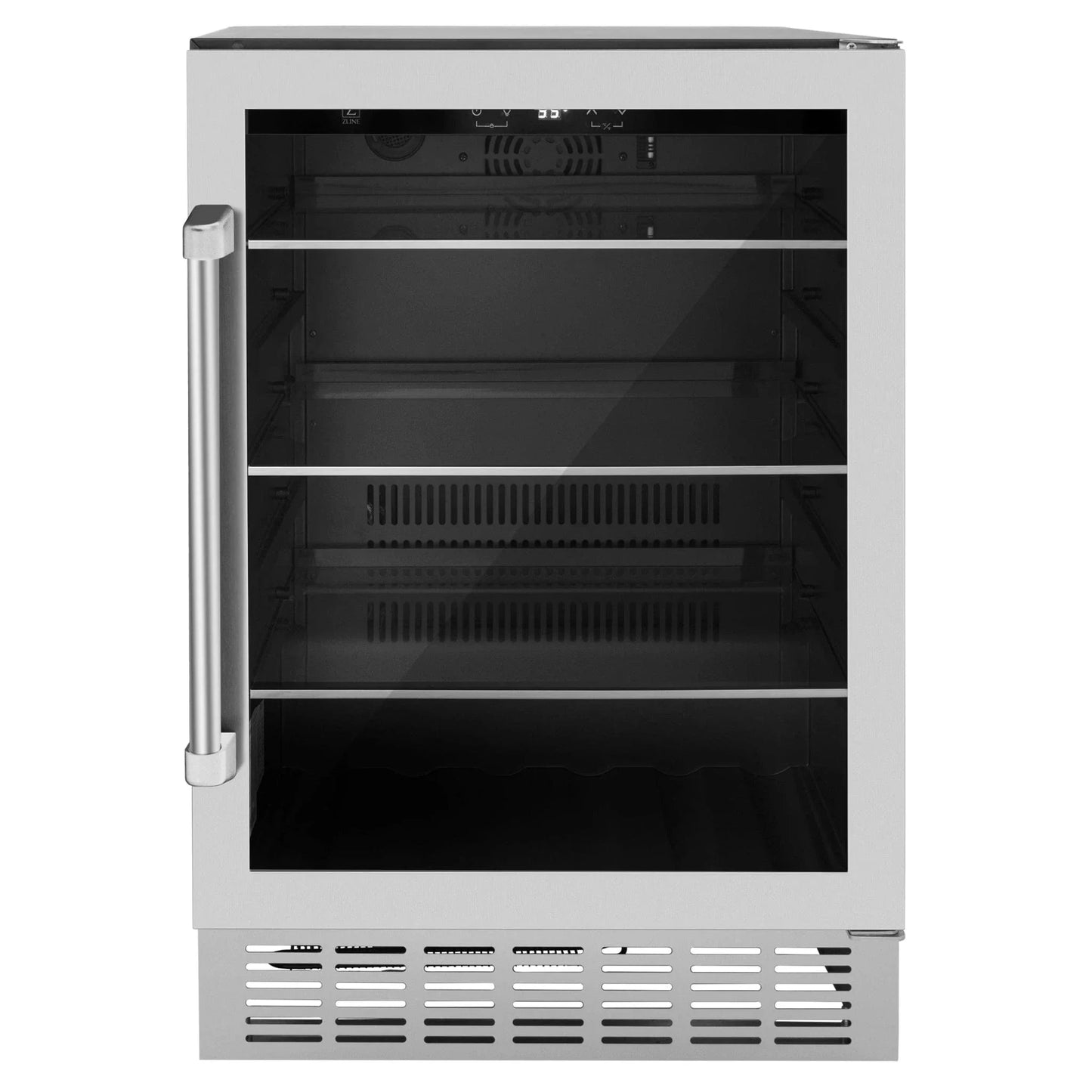 ZLINE 24" Autograph 154 Can Beverage Cooler Fridge with Adjustable Shelves in Stainless Steel with Champagne Bronze Accents RBVZ-US-24-CB