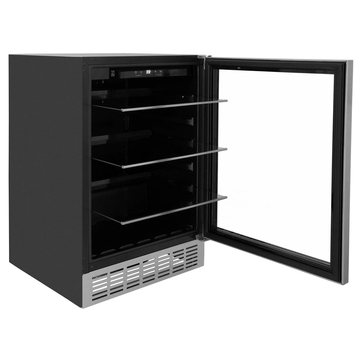 ZLINE 24" Autograph 154 Can Beverage Cooler Fridge with Adjustable Shelves in Stainless Steel with Champagne Bronze Accents RBVZ-US-24-CB